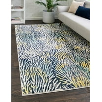 Unique Loom Seaweed Ariel Rug Blue/Ivory 5' 3" x 8' Rectangle Botanical Beach/Nautical Perfect For Living Room Bed Room Dining Room Office