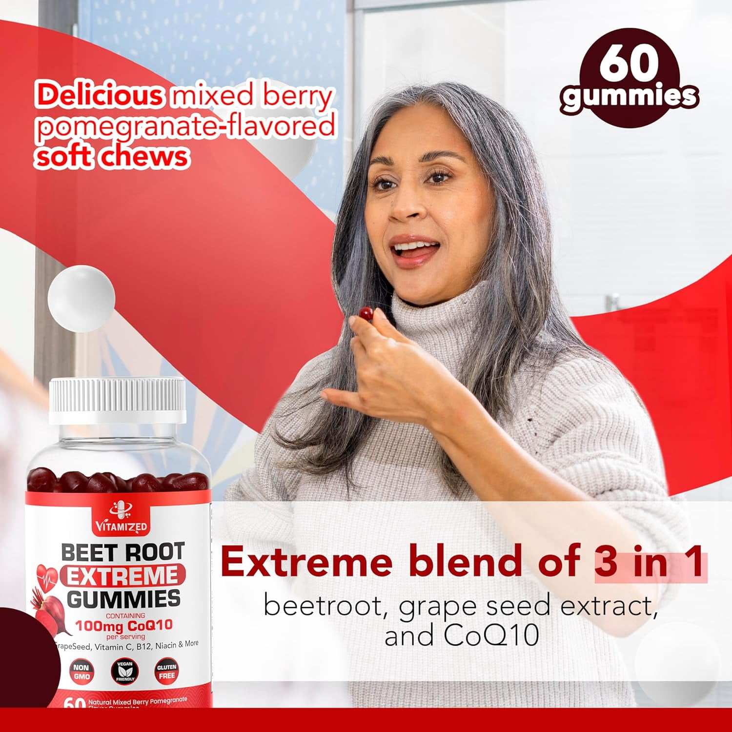 Vitamized Extreme Beetroot Formula & COQ10 100mg for Healthy Circulation Energy, 60 Pc.