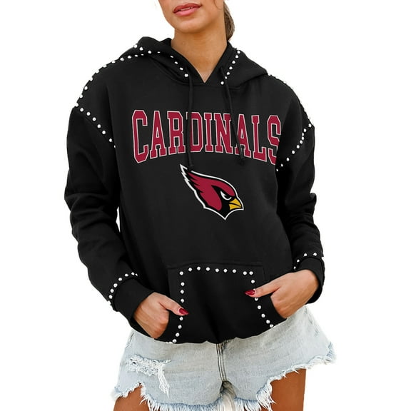 Women's Gameday Couture Black Arizona Cardinals Oversized Catch the Vibe Studded Pullover Hoodie