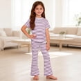 thumbnail image 2 of Riecok Girls Summer Outfits 2 Piece Lounge Sets Short Sleeve Tops and Pant Breathable Casual Matching Clothing Purple 2T, 2 of 8