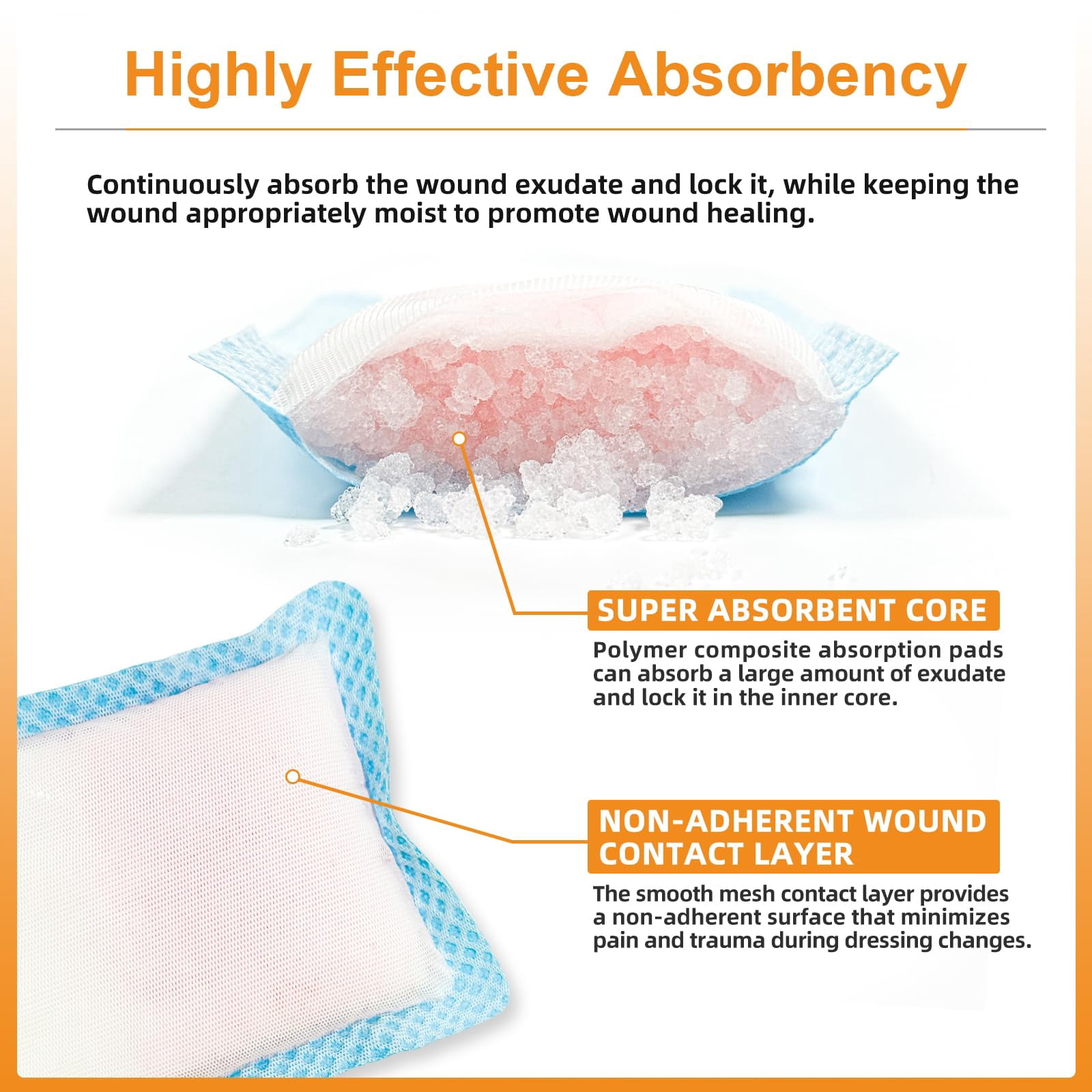 Carbou Super Absorbent Wound Dressing Pads 4"x 8", 10 Individual Pack, Non Adhesive Absorbent Bandages for Wound Care, Soft Highly Absorbent Dressing
