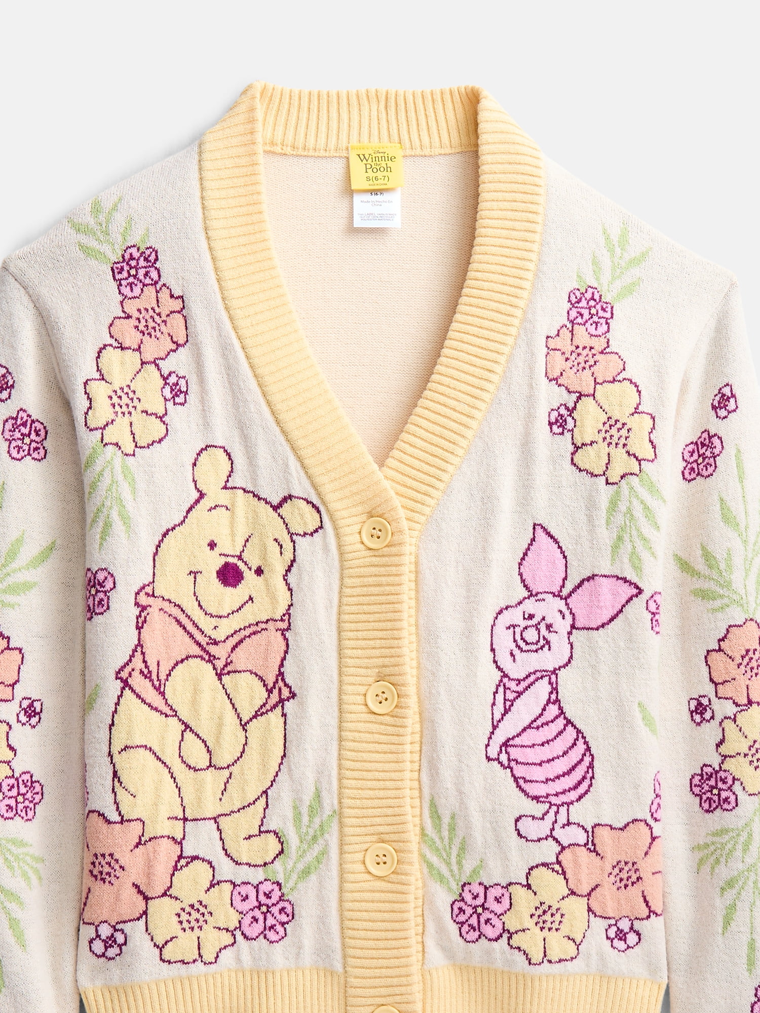 Winnie the Pooh Girls Graphic Cardigan with Long Sleeves, Sizes 4-16
