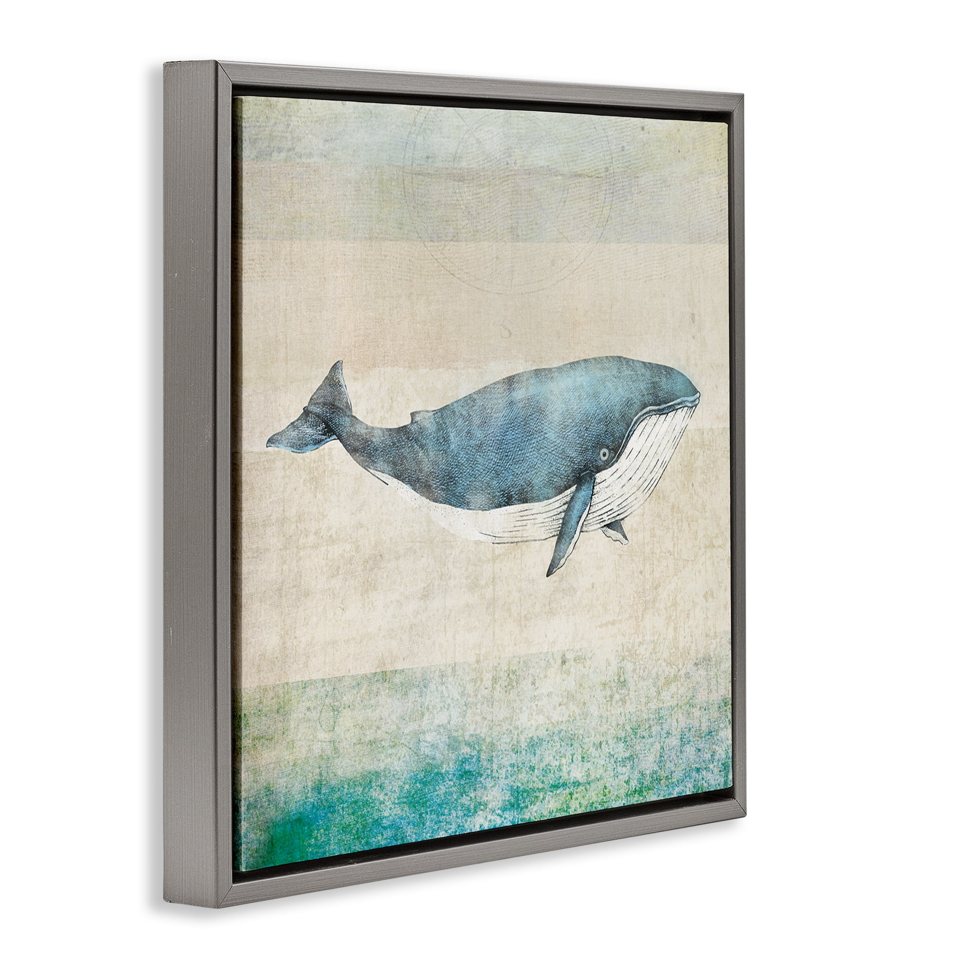 Stupell Industries Rustic Maritime Whale Nautical & Beach Painting Gray Floater Framed Canvas Art Print Wall Art, 25 x 25