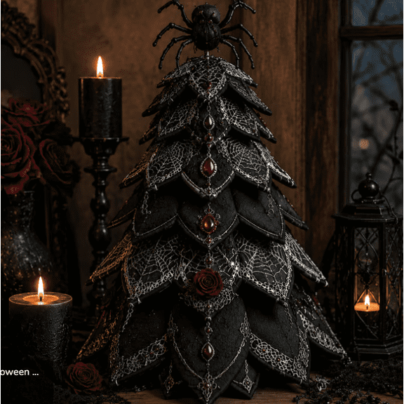 2026 DIY Halloween Quilted Fabric Tree Kit, Complete Sewing Craft Supplies with Illustrated Guide, Cozy Spooky Farmhouse Halloween Craft Set Spiderweb Gothic