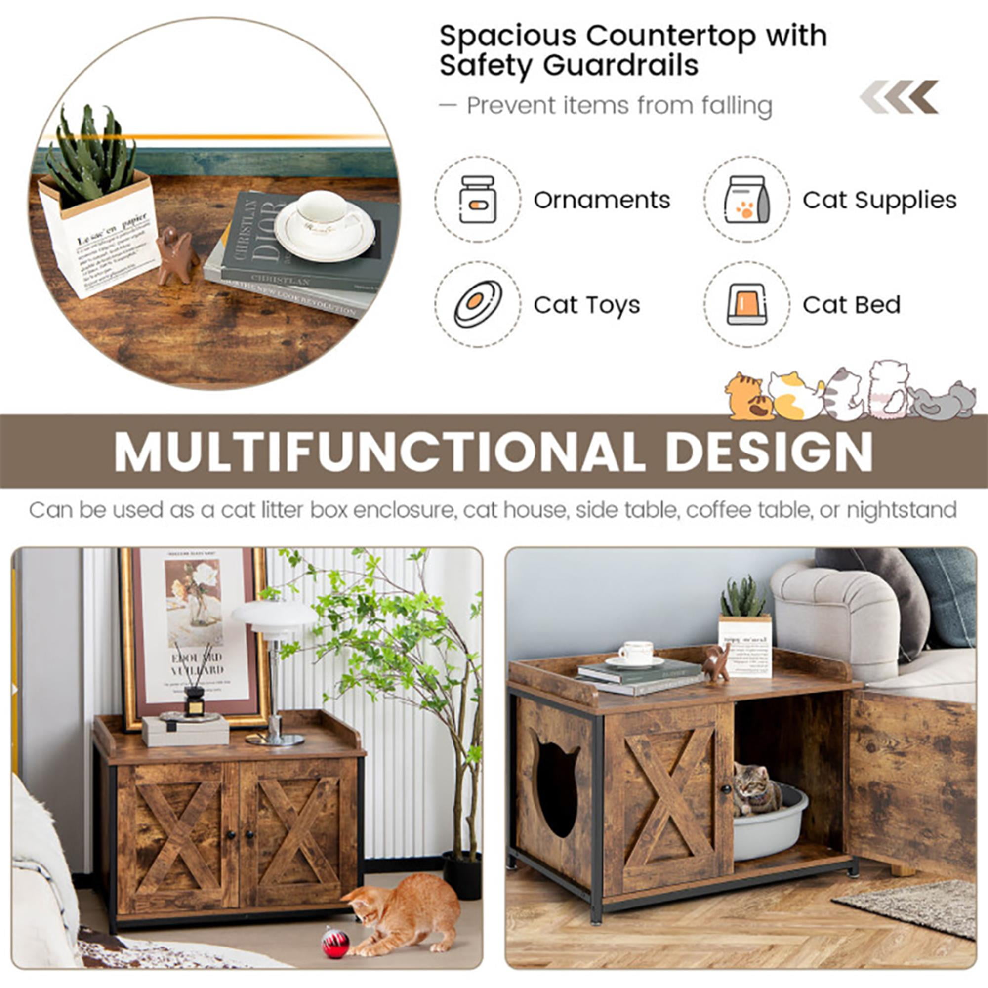 resenkos 31" Cat Litter Box Enclosure, Hidden Litter Box Furniture, Wood Cat House Washroom Cabinet Fit for Most of Cat and Litter Box, Brown