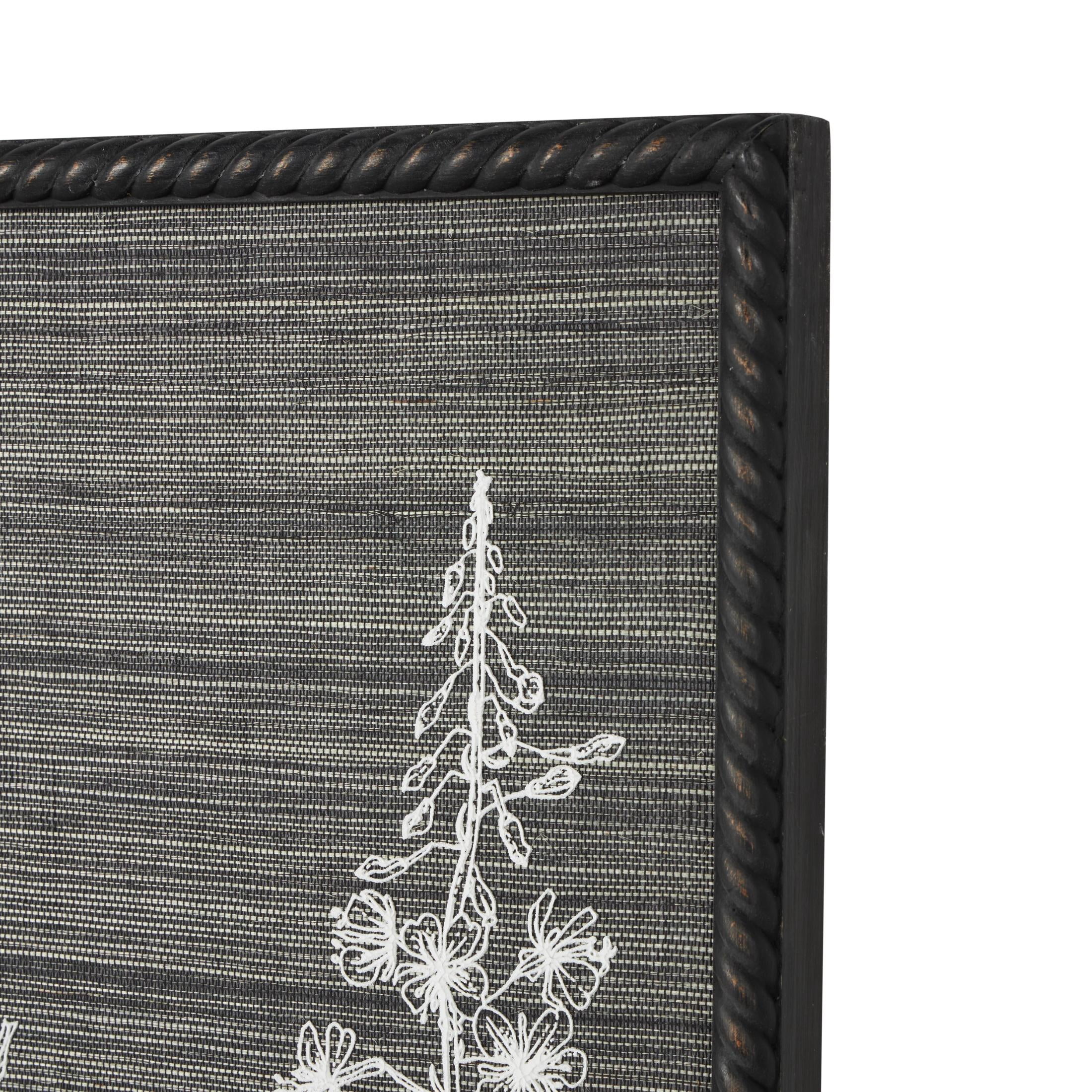 36" x 25" Relief Floral Framed Wall Art with Gray Textured Backing and Black Twisted Frame, by DecMode