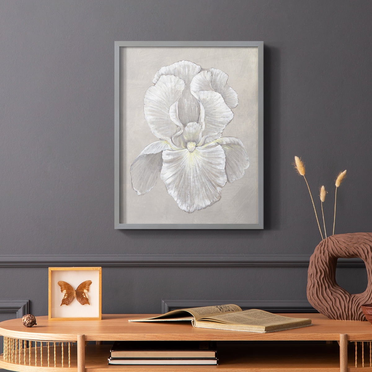 White Iris II Framed Print in Gray Solid Wood 8 x 10 Framed Print