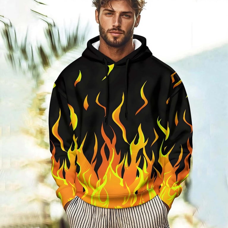 Enjoytime Oversized Hoodie Flame Printing Long Sleeve Pullover