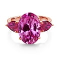 thumbnail image 2 of Gem Stone King 18K Rose Gold Plated Silver Pink Created Sapphire and Red Created Ruby Ring for Women (8.00 Cttw, 14X10MM Oval and 7X5MM Pear Shape, Gemstone September Birthstone, Size 7), 2 of 3