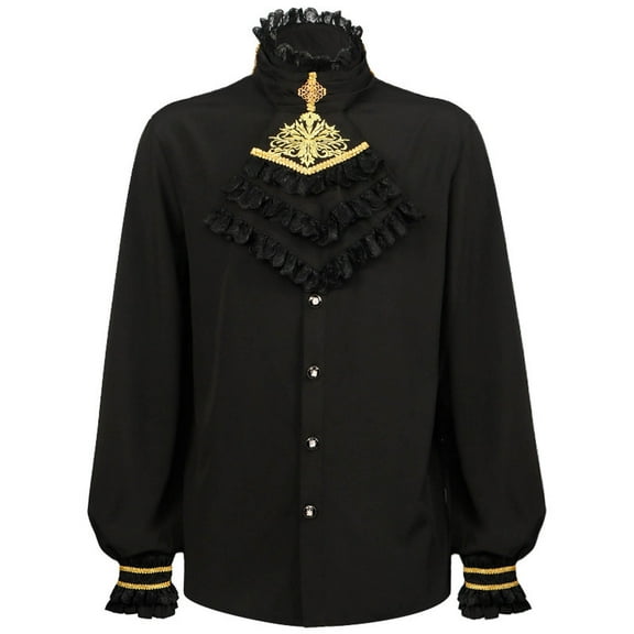 Borniu Mens Shirts,Long Sleeve Shirts for Men,Pleated Shirt Medieval Costume Stage Court Costume Ruffled Long Sleeved Standing Collar Shirt Pleated Cuffs With Shirt Top Blouse