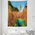 thumbnail image 1 of Nature Decor Tapestry, Idyllic Fall Landscape with a Creek among Forest in National Park Valley Art, Wall Hanging for Bedroom Living Room Dorm Decor, 60W X 80L Inches, Green Amber, by Ambesonne, 1 of 2
