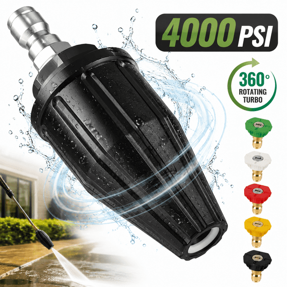 Sherry 4000 PSI Pressure Washer Turbo Nozzle Tips, 360° Rotating Turbo with 5 Spray Nozzles, 4.0GPM with 1/4" Quick Connector Compatible with Ryobi, Greenworks, Craftsman, Troybilt, Simpson