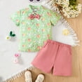 thumbnail image 2 of Fsqjgq Toddler Boy Easter Outfits Baby Boys Clothes Carrot Bunny Print Bowtie Short Sleeve Shirts Tops and Shorts Summer Clothes 2Pcs Set 2Y, 2 of 9
