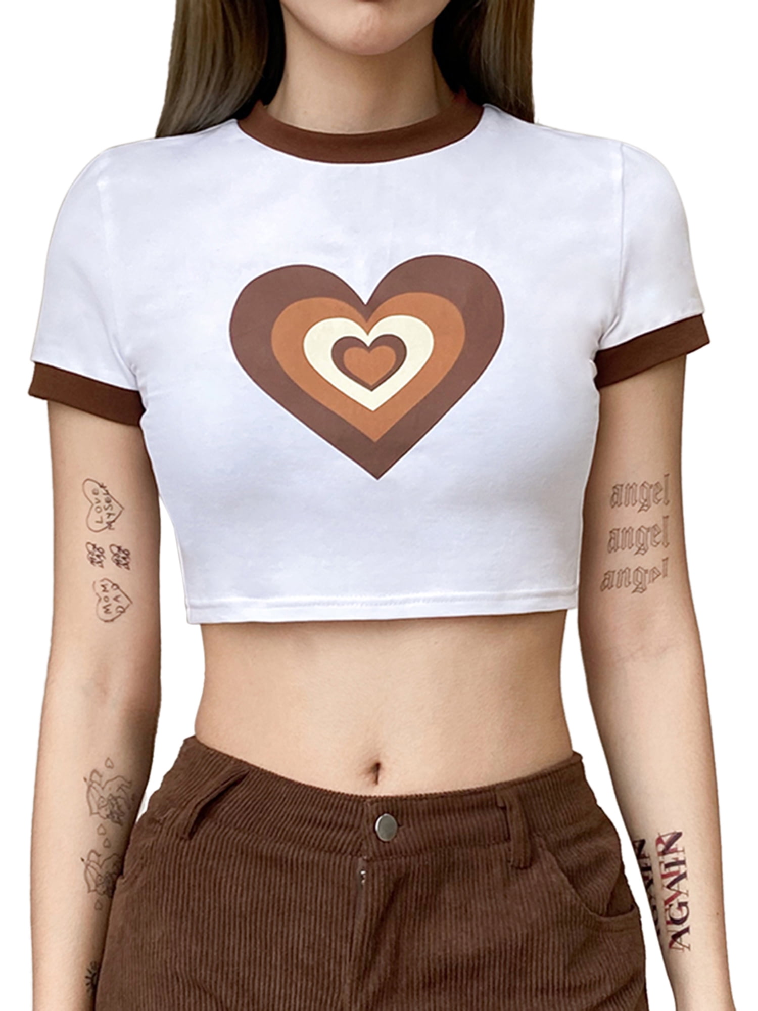 lære Venlighed dø SUNSIOM Womens Heart Graphic Print Crop Top Casual Short Sleeve Crewneck  Tee Shirts Valentines Day Clothes - Walmart.com