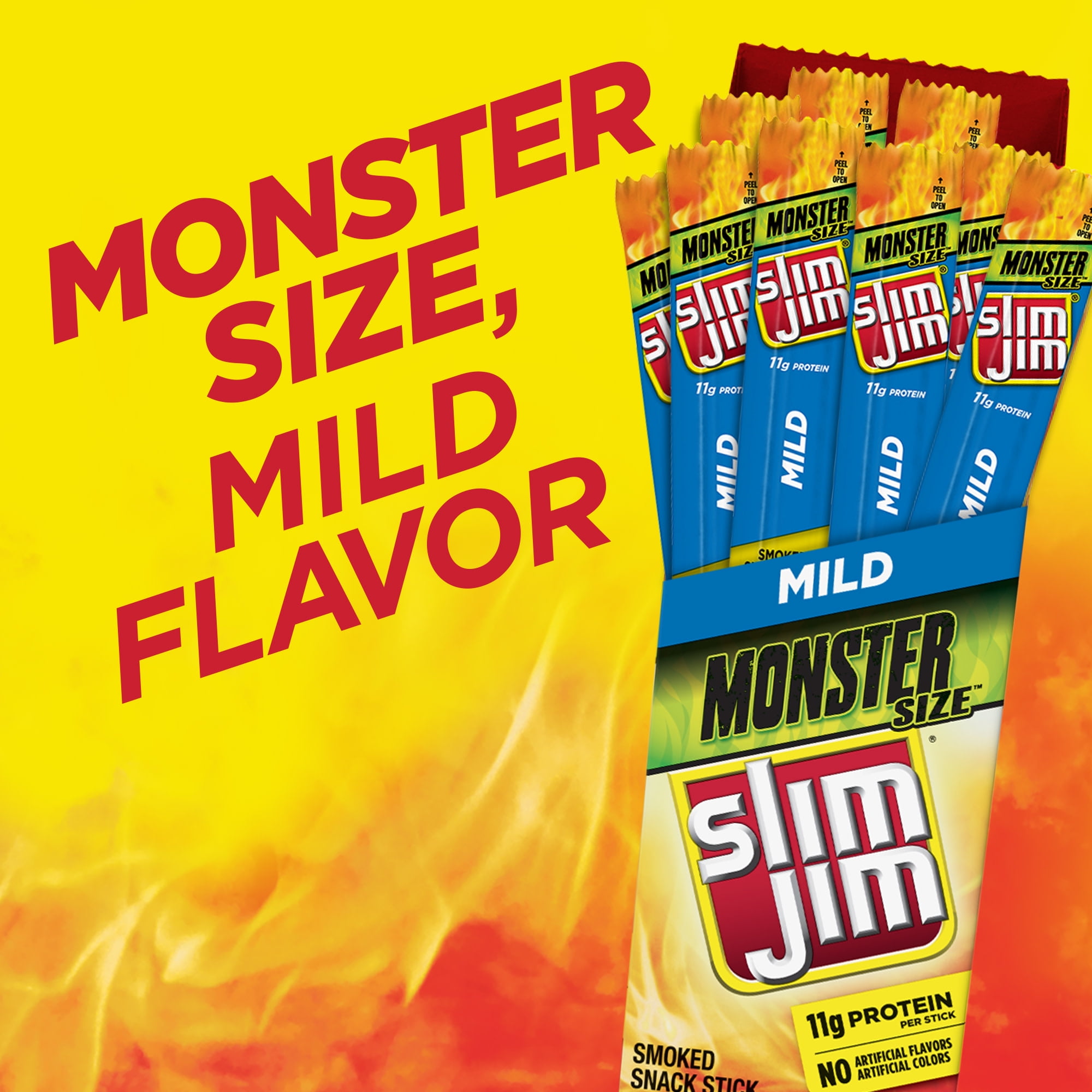 (3 pack) Slim Jim Monster Smoked Meat Sticks, Mild Flavor, 11g Protein Per Stick, 1.94 oz.