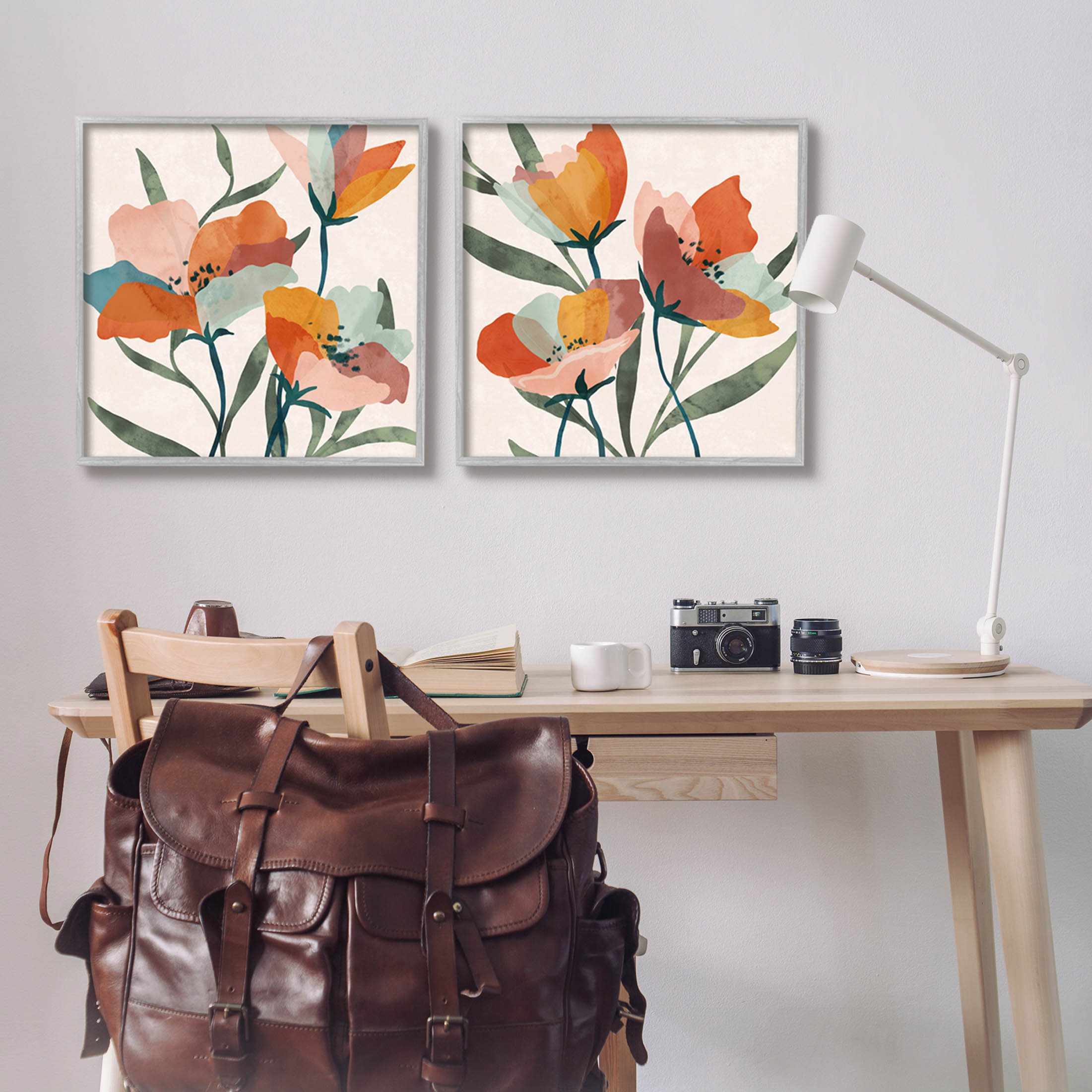 Stupell Industries Summer Bouquet Modern Abstract Graphic Art Gray Framed Art Print Wall Art, Set of 2, Design by Nina Blue