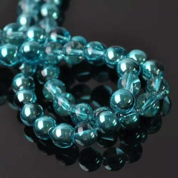 U8MO 4mm 6mm 8mm Round Metallic Color Plated Smooth Crystal Glass Loose Beads lot-4#Metal Lake Blue-4mm/100pcs
