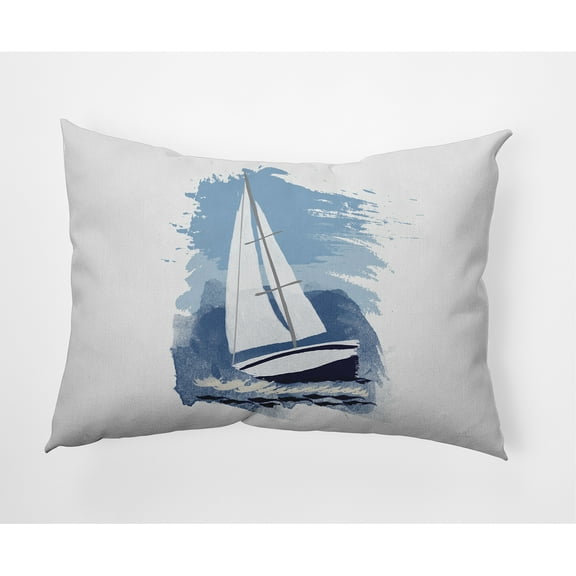 Simply Daisy, 14" x 20" Sailing the Seas Blue Coastal Decorative Outdoor Pillow