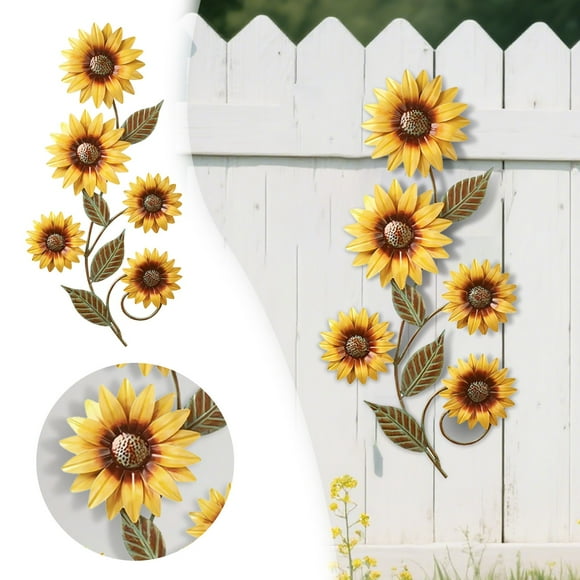 Summer Sunflower Wall Decal and 3D Metal Flower Decoration for Indoor and Outdoor Use Ideal for Living Room Bathroom Porch and Garden
