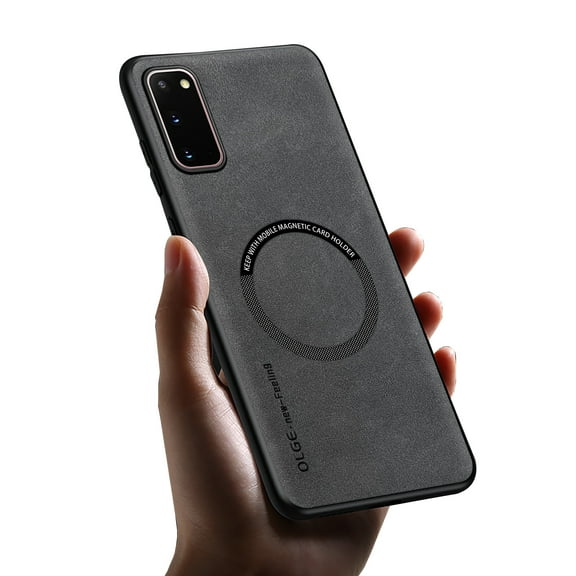 Allyetch Magnetic Back Case Cover for Samsung Galaxy S21 FE, Slim Fit Back Cover PU Leather TPU Bumper Anti-Scratch Compatible with Car Mount Shockproof Phone Case for Galaxy S21 FE, Gray