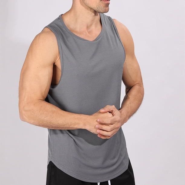 pstuiky Camisetas sin mangas para hombre, Blusa deportiva sin mangas con cuello redondo y estampado liso informal para hombre Camisas de hombre s