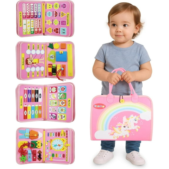 Montessori Busy Board - Ideal Busy Book Toddler Toys & Gifts for Boys & Girls, Toddler Travel Essential for Airplane & Car, Sensory Toys, Great for Baby Gifts for Boys