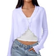 thumbnail image 2 of PBFRDSJ Women's Y2K Open Front Cardigan Textured Lettuce Trim Long Sleeve Loose Streetwear Chiffon Cover Up, 2 of 7