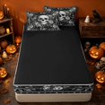 thumbnail image 4 of Erosebridal Spooky Gothic Skull Zipper Queen Comforter Set with Fitted Sheet and 2 Pillowcases, Hippie Starry Blossom Zipper Bedding Set for Boys Girls, Black White, Black Reversible, 4 of 7