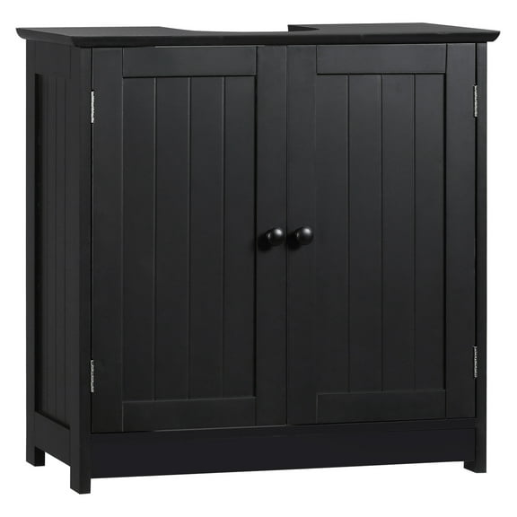 Under Sink Bathroom Cabinet with Doors & Shelf - Black Pedestal Sink Organizer - Space Saving Vanity Storage - 23.5"L x 11.75"W x 23.5"H Black MDF