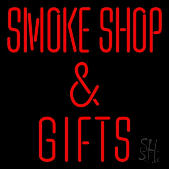 Smoke Shop And Gifts LED Neon Sign 16" Tall x 16" Wide - inches, Black Square Cut Acrylic Backing, with Dimmer - Premium built indoor Sign for Storefront, Store interior.