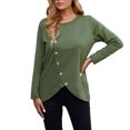 thumbnail image 1 of Haut Ample Confortable pour Femmes Col Rond Boutons Couleur Unie Manches Longues Polyester (Vert, TG), 1 of 3