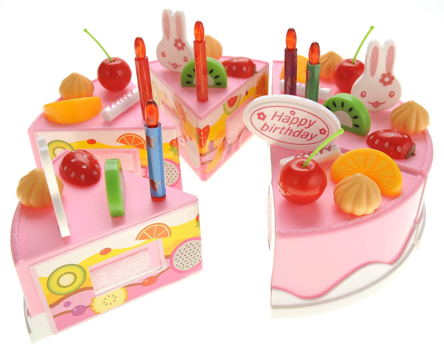 PlayWorld Sweet Treats Birthday Cake 75pcs Pretend Play Food Toy Set - Pink