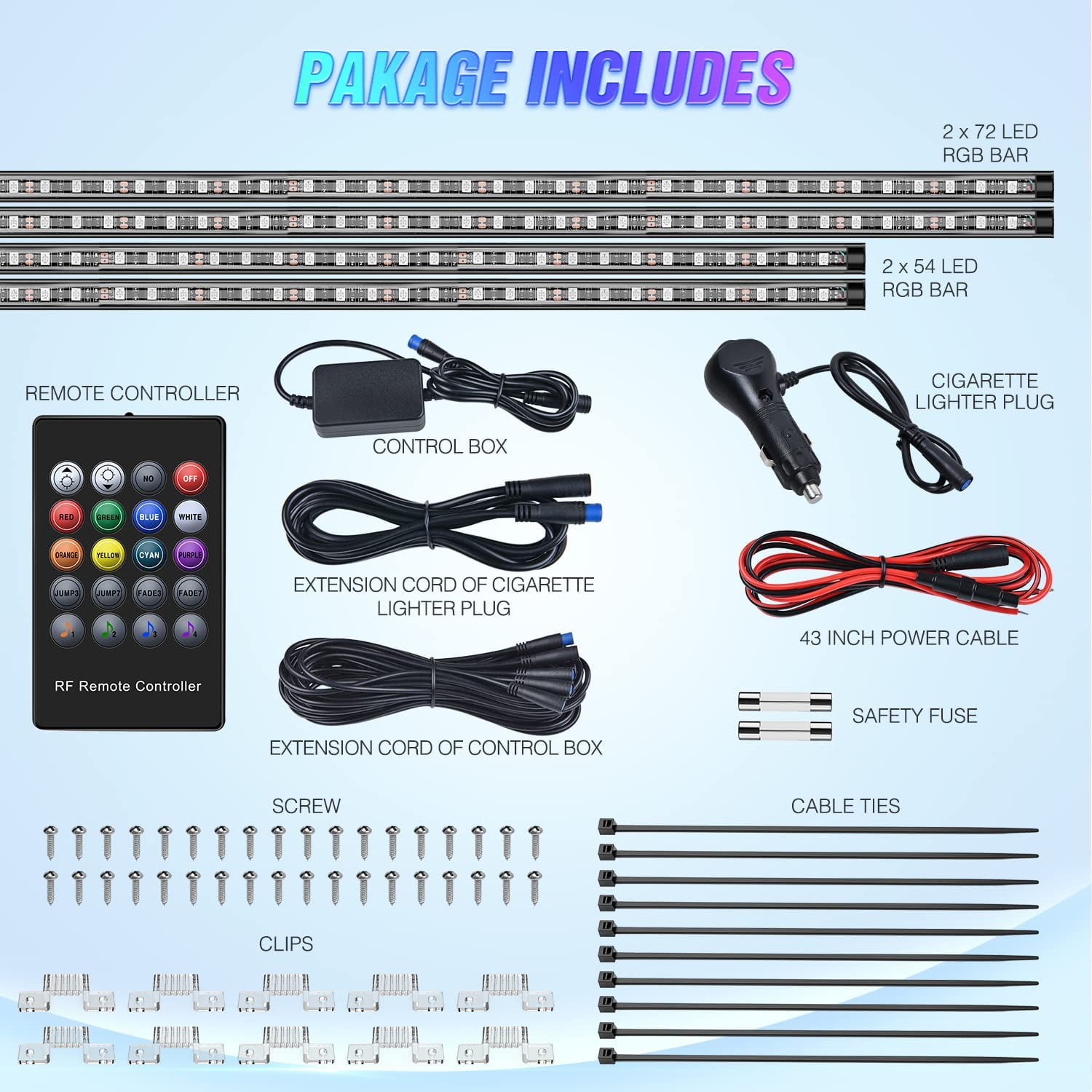Nilight 4PCS RGB LED Underglow Light Kit, 252 LEDs Car Underbody Neon Accent Strip Lights with Sound Active Music Mode and Wireless Remote