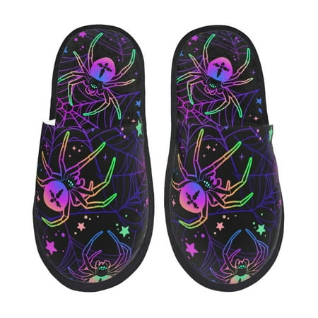 Balery Multi-colored Spiders Slient Indoor Furry Fleece Comfort House Shoes Soft Non-Slip Home Shoes Cotton slippers House Slippers-- Medium