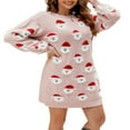 thumbnail image 1 of Robe Chandail de Noël pour Femmes Imprimé Père Noël Col Rond Manches Longues Robe Tunique Décontractée Automne Hiver, 1 of 9