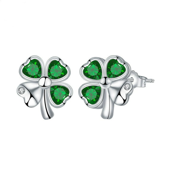 St.Patrick's Day Gifts for Women, Sterling Silver Four-leaf Clover Earrings St Patricks Day Accessories St Patricks Day Earrings