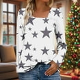 thumbnail image 2 of ZQUUVOU Women's Star Print T-Shirts Long Sleeve Asymmetrical Button Collar Loose Casual Graphic Tops Streetwear White, 2 of 7