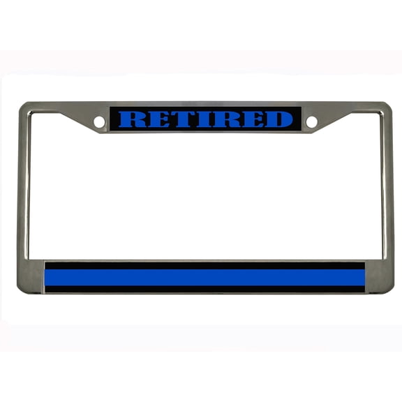 Retired Police Officer Thin Blue Lin Style Metal License Plate Frame Personalized/Car Accessories (Chrome/Black/Lime Blue)
