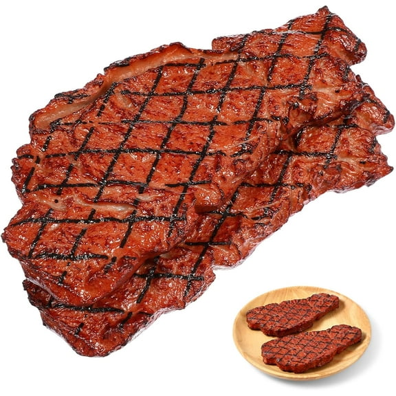 ABCISI 2Pcs Artificial Fake Steak Simulation Food Fake Cooked Roast Beef Meat Home Kitchen Decoration Market Display Photography Props (Brown)