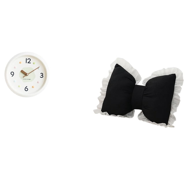 Reloj de pared con almohada decorativa con forma de lazo, elegante y de moda, bonito cojín con lazo, funda de almohada con lazo suave, adorno cómodo p