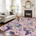 thumbnail image 2 of Large Area Rugs for Living Room Bedroom, Pink Flowers 6'x9' Rug Washable Carpet Runner Indoor Outdoor, Spring Floral Purple Butterflies Farmhouse Non Slip Floor Mats Rug for Kitchen, Playroom, 2 of 8