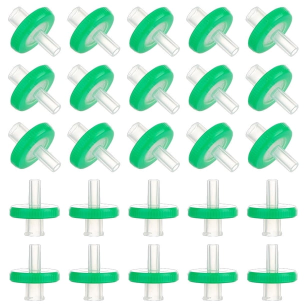 100 filtros para jeringa de 13 mm y 0,22 μm. Filtros de plástico sin esterilizar. Diámetro interior de 4 mm. Orificio de 2 mm.