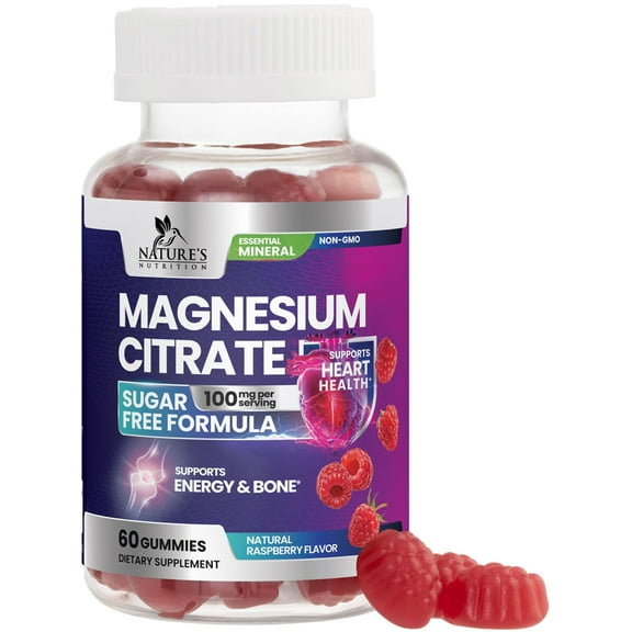 Magnesium Citrate Gummies, Sugar Free - High Bioavailability, High Absorption Magnesium Gummies Supplement, Improved Vegan Formula - Supports Bones, Muscles, & Relaxation, Mag Citrate Gummy, 60 Count