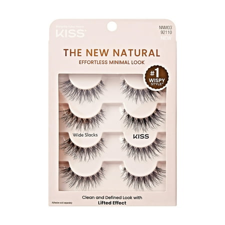 Kiss The New Natural False Eyelashes Full Strip Lash Multipack, 'Wide Slacks', 4 Pairs