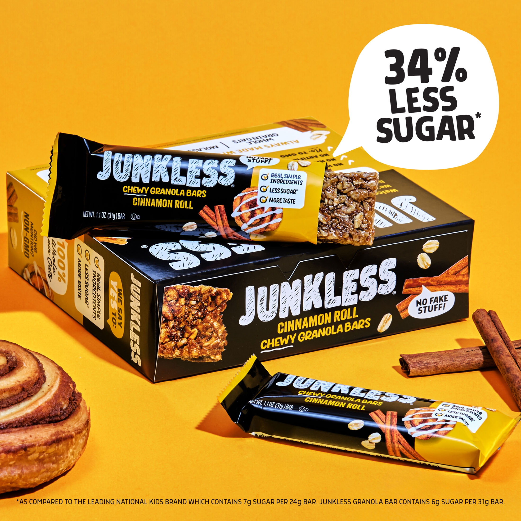 Junkless Chewy Cinnamon Roll Granola Snack Bars, 8 Count, 1.1 oz