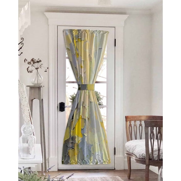 Yellow Grey Blackout Curtains French Door Curtains for Door Window, Abstract Oil Painting Simple Art Privacy Drapery for Patio/Sidelight Doors, 1 Panel with Tieback, 25 x 72 Inches
