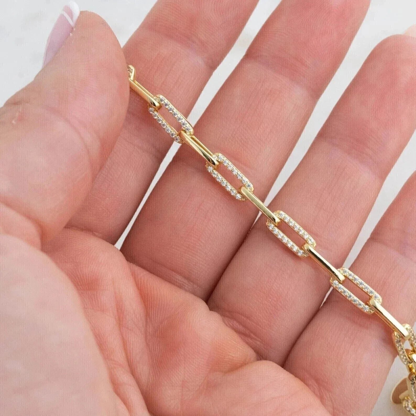 5 CT Round Simulated Diamond Gorgeous Paperclip Bracelet 14k Yellow Gold Plated