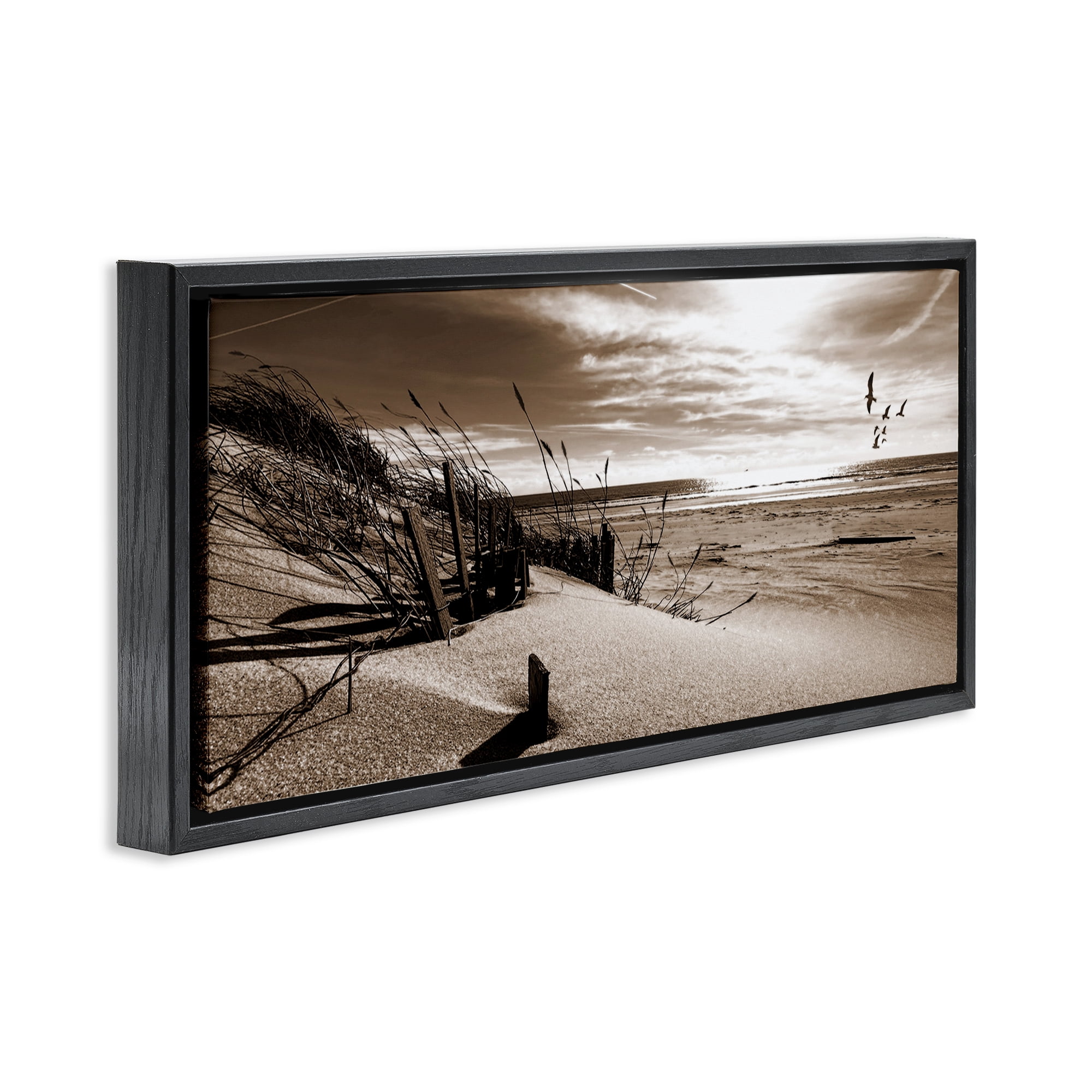 Stupell Industries Zen Sands Beach Landscape Photography Black Floater Framed Canvas Art Print Wall Art, 31 x 14