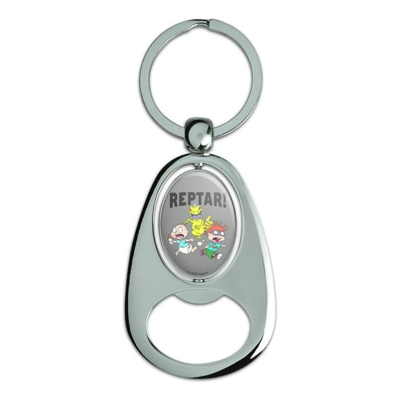 Rugrats Reptar! Keychain Chrome Metal Spinning Oval Bottle Opener
