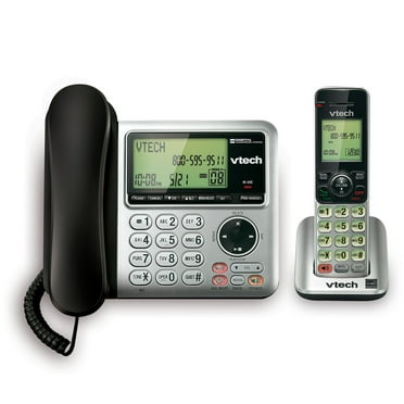 VTech CS6649 DECT 6.0 Expandable Corded/Cordless Phone with Answering System and Caller ID/Call Waiting, Silver/Black with 1 Handset